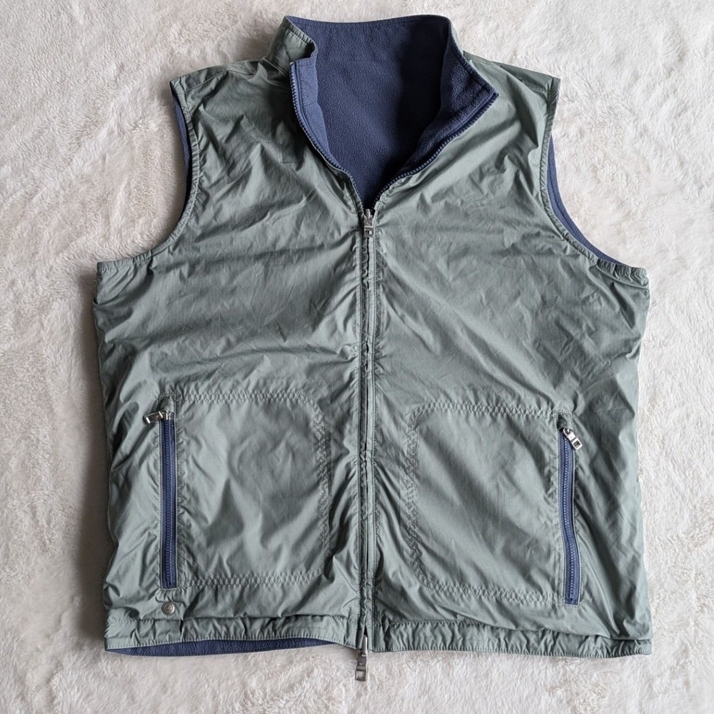 Peter Millar Crown Crafted Reversible Vest Mens Large Green Ripstop Navy Fleece